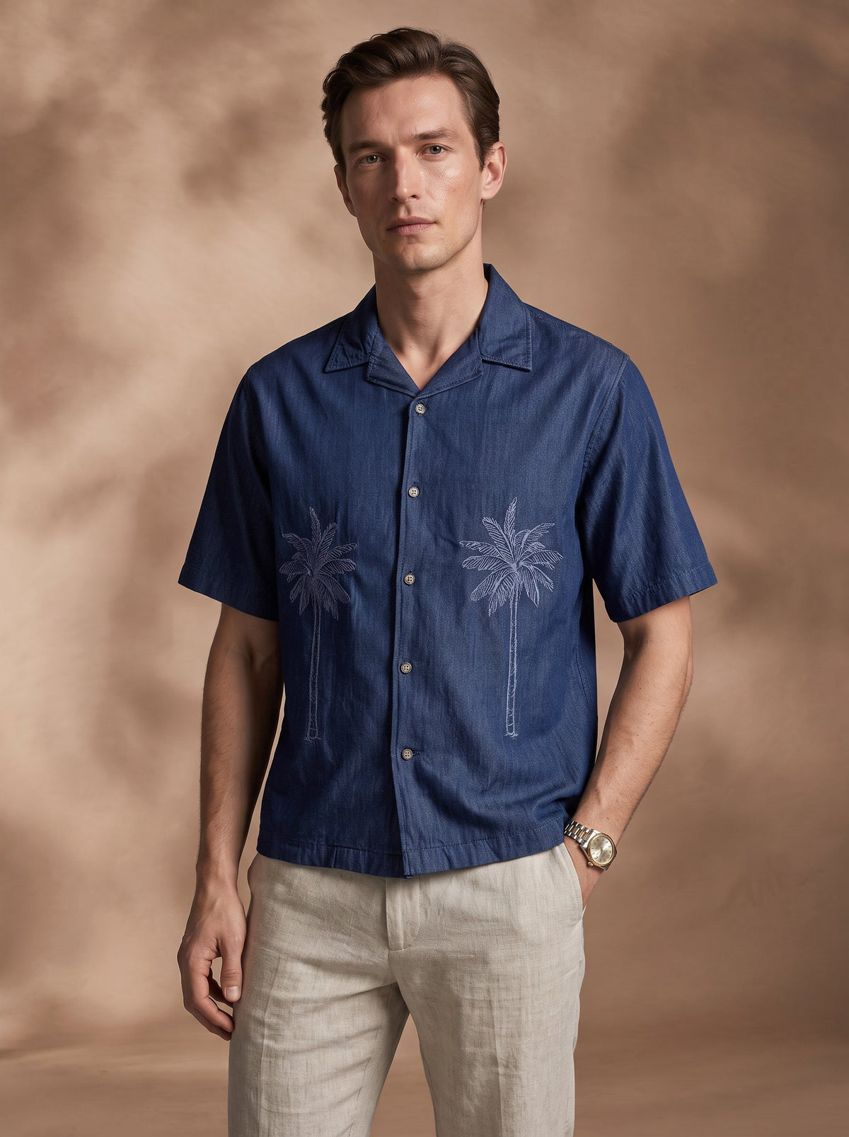 Boxy Fit Denim Navy Blue Casual Shirt for Men (DRAWT)