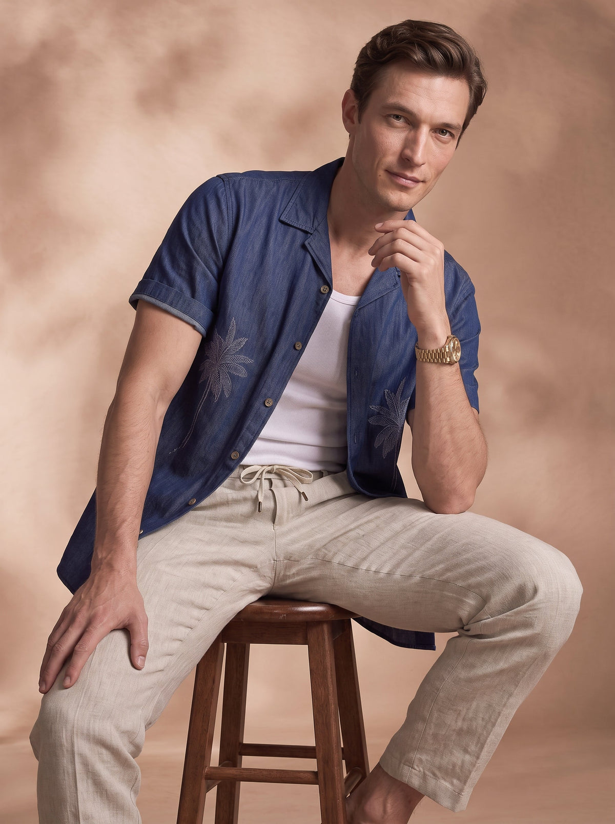 Boxy Fit Denim Navy Blue Casual Shirt for Men (DRAWT)