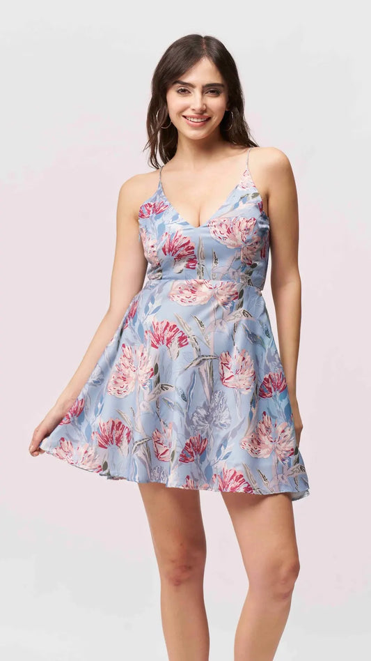 Pastel Floral Print Fit-and-Flare Mini Dress