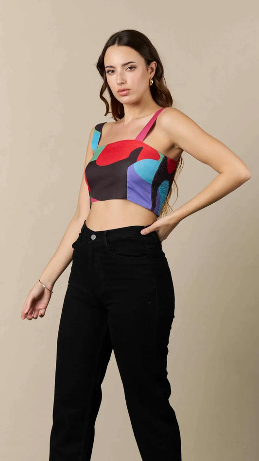 Abstract Print Sleeveless Crop Top