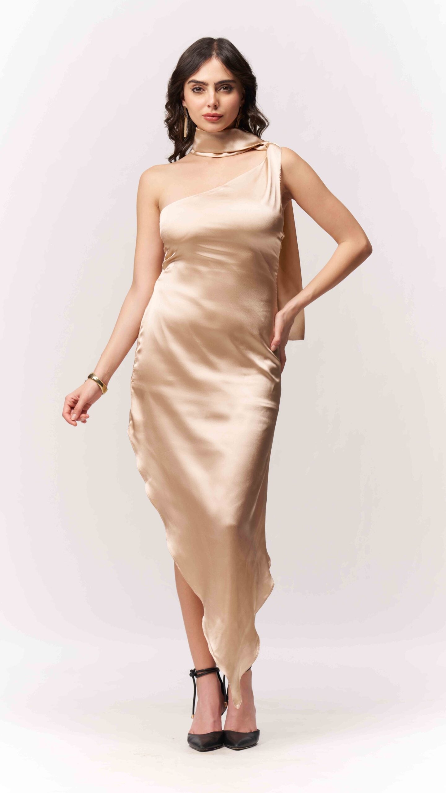 Offshoulder Satin Scarf Dress