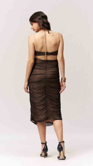 Ruched Nude & Black Knee Length Bodycon