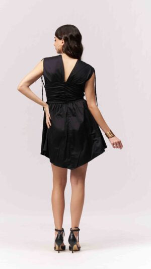 Cotton Plunge Neck Flared Mini