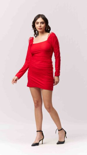 Ruched Red Mini Dress