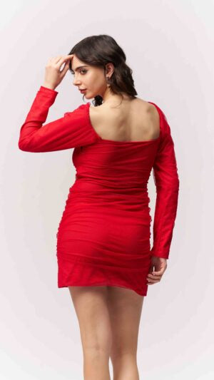 Ruched Red Mini Dress