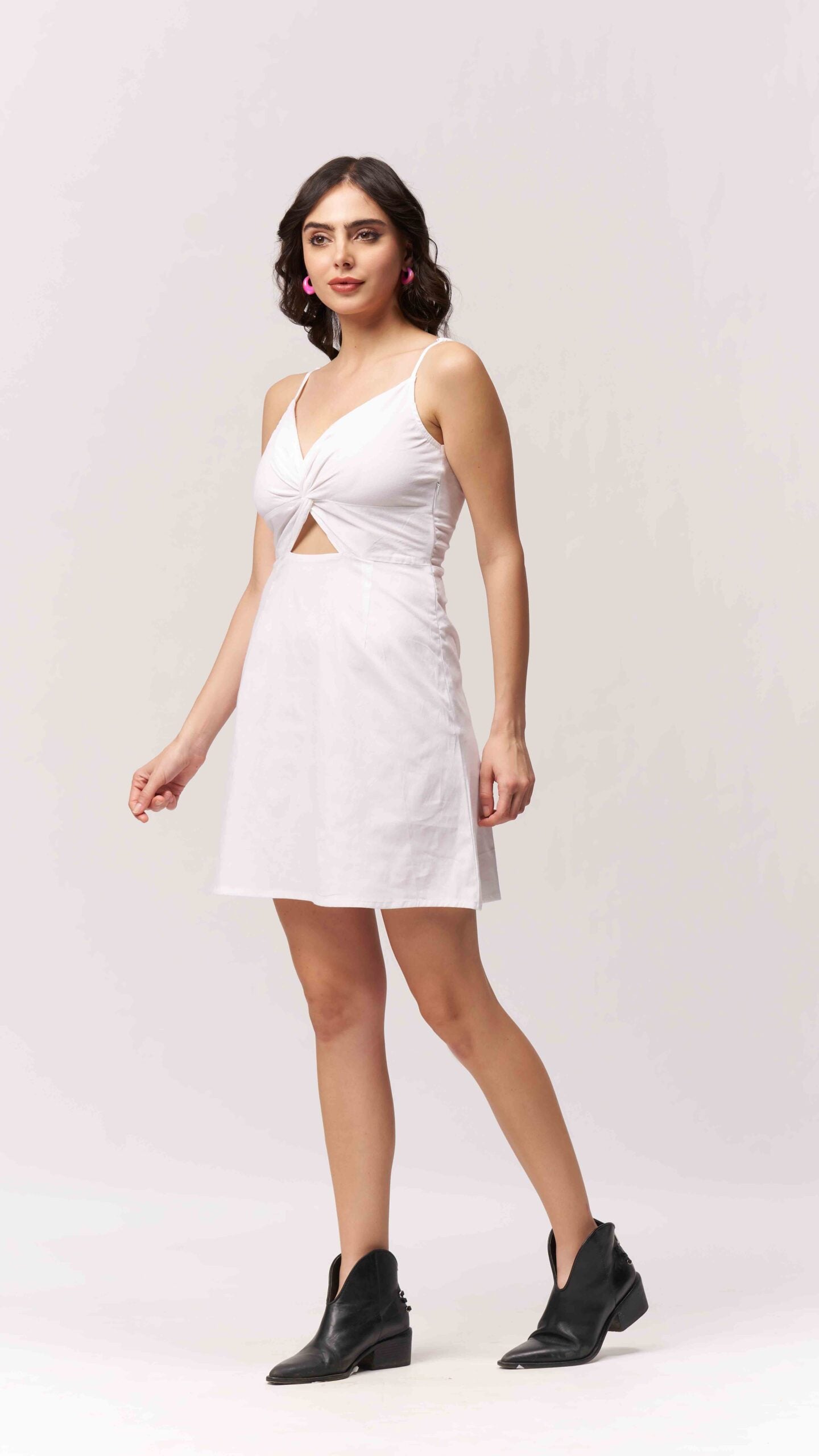 Cotton Midriff Cutout Mini Dress