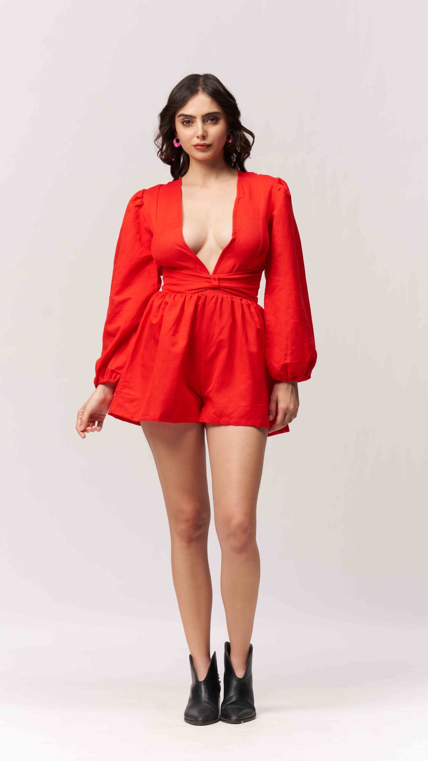 Cotton Plunge Neck Jumpsuit