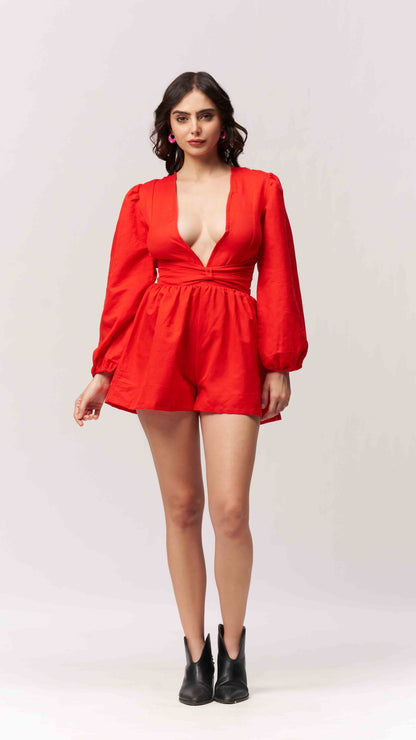 Cotton Plunge Neck Jumpsuit