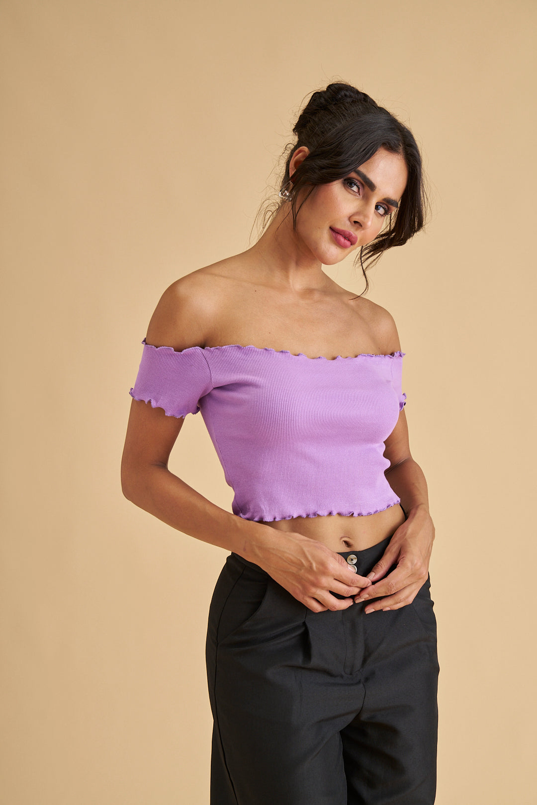 Ribbed Cotton Ruffle Top