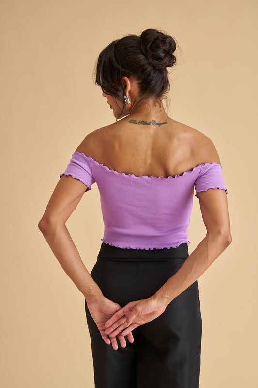 Ribbed Cotton Ruffle Top