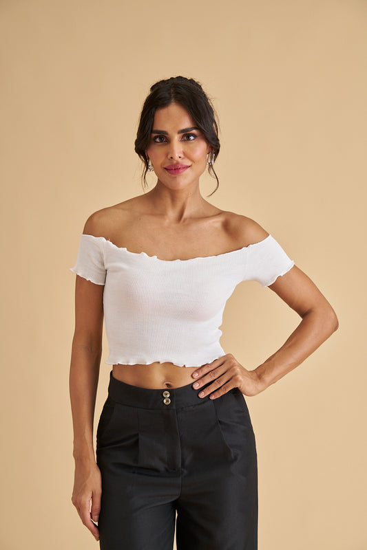 Ribbed Cotton Ruffle Top