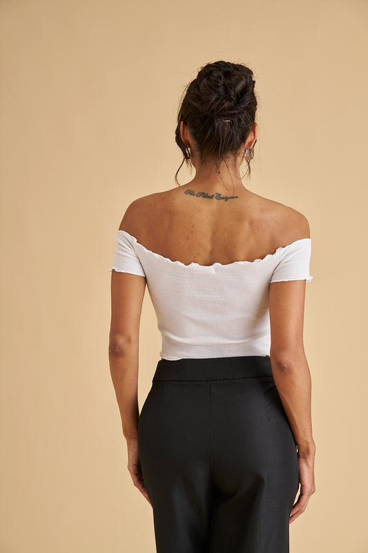 Ribbed Cotton Ruffle Top