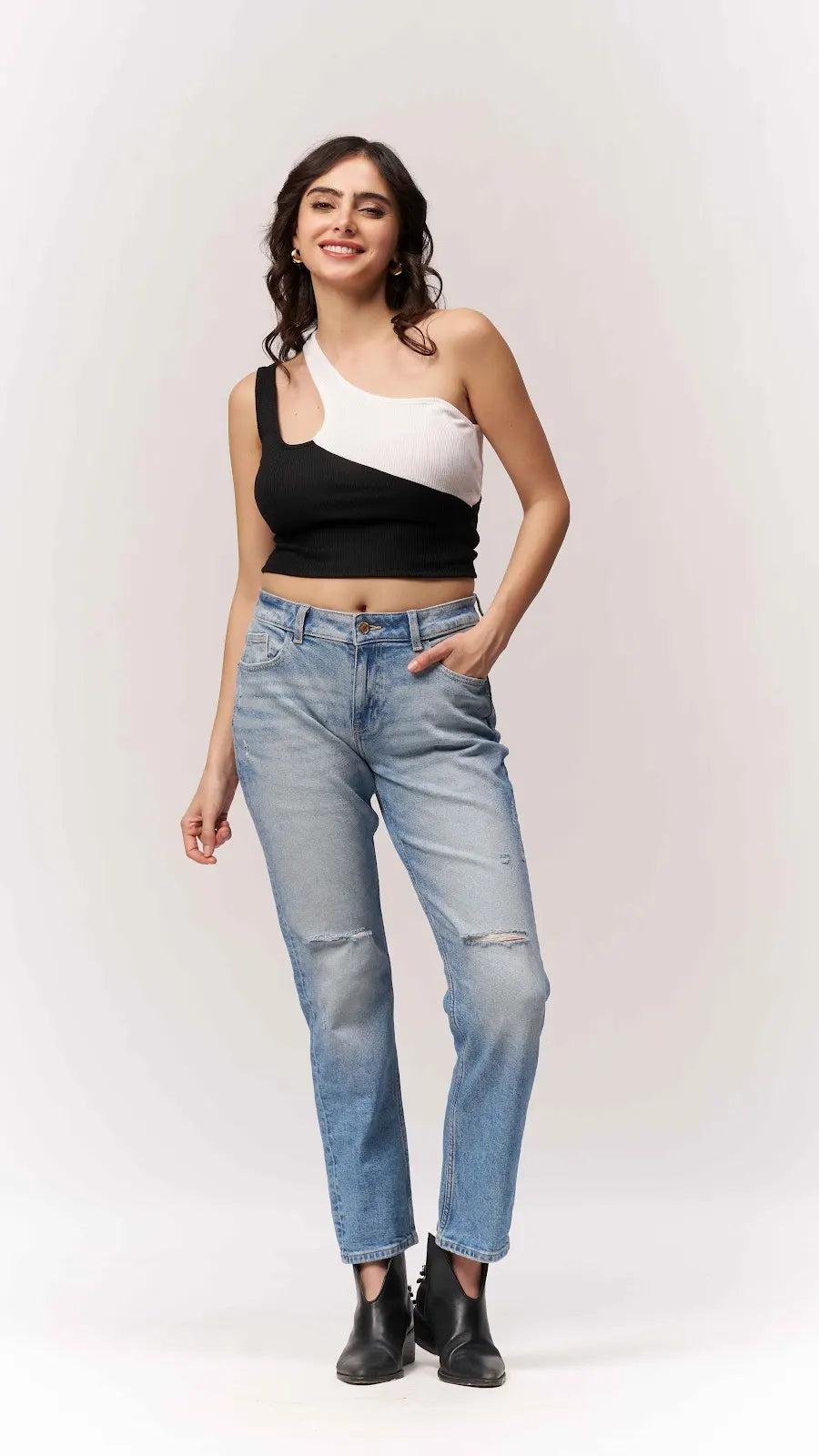 Black & White Double Strap Fitted Tee