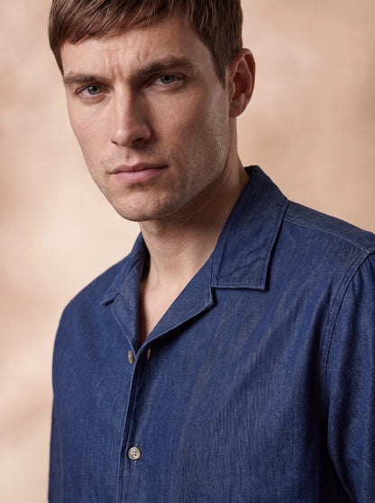 Boxy Fit Denim Navy Blue Casual Shirt for Men (DURAN)