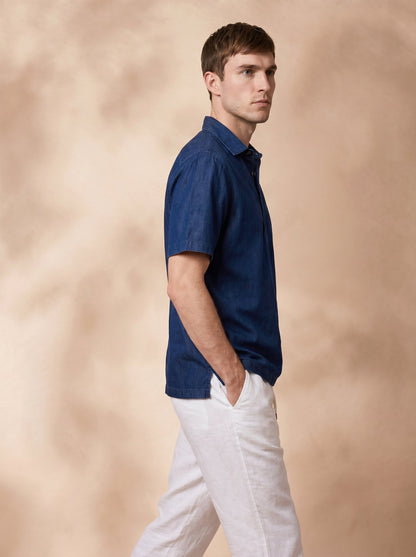 Boxy Fit Denim Navy Blue Casual Shirt for Men (DURAN)