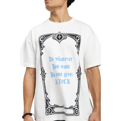 Rebel Heart Card Round Neck Printed White T-Shirt