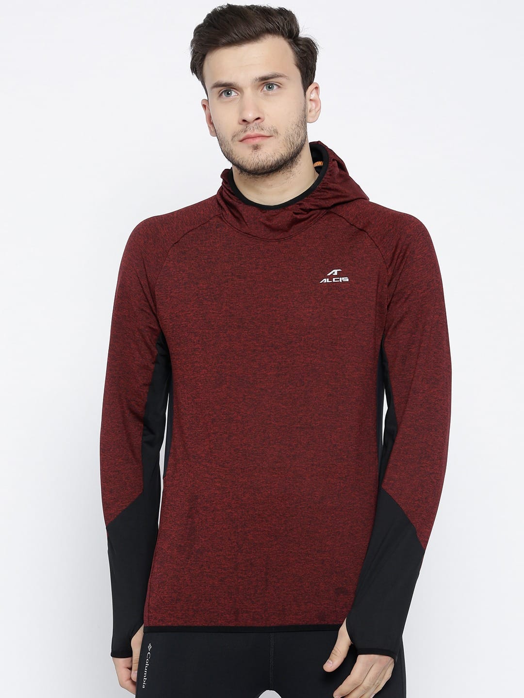 Alcis Men Maroon Black Solid Hooded Sweatshirt ECMJBMSS0011-XS