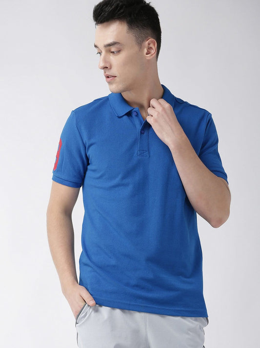 Alcis Men Blue Solid Polo Collar Training T-shirt ECMPO00146-S
