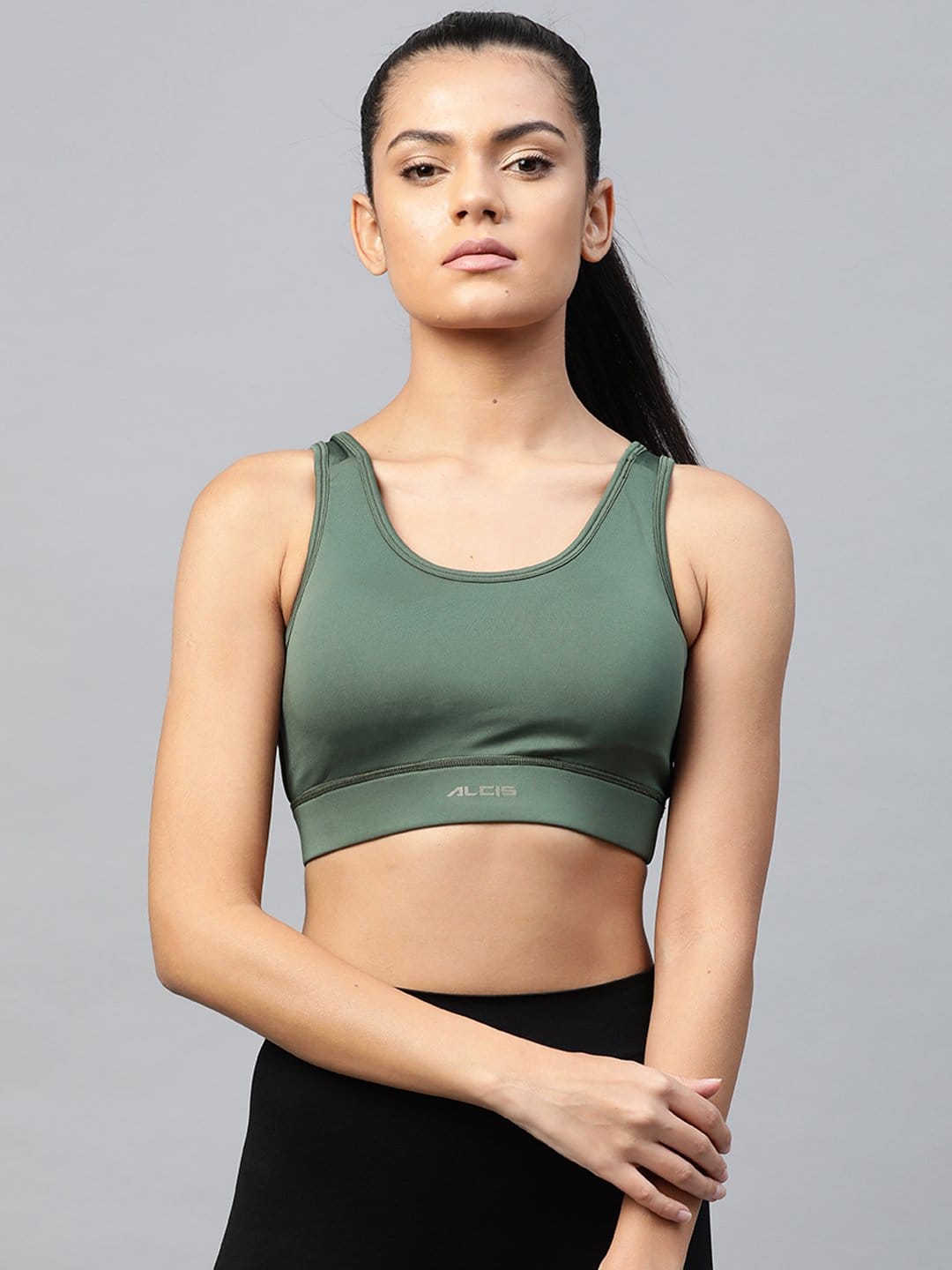 Alcis Women Green Solid Full Coverage Lightly Padded Workout Bra