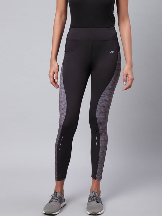 Alcis Women Black  Grey Colourblocked Secure Fit Cropped Training Tights