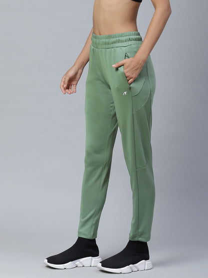 Alcis Women Olive Green Solid Slim Fit Track Pants