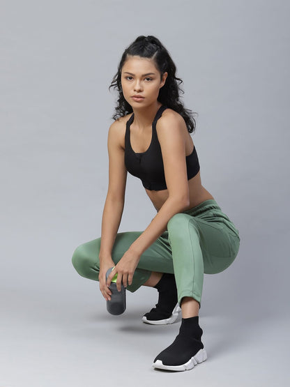 Alcis Women Olive Green Solid Slim Fit Track Pants