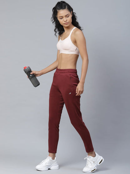 Alcis Women Maroon Solid Slim Fit Track Pants