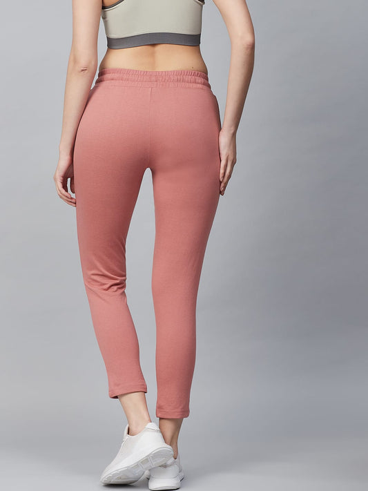 Alcis Women Peach-Coloured Slim Fit Solid Cropped Track Pants