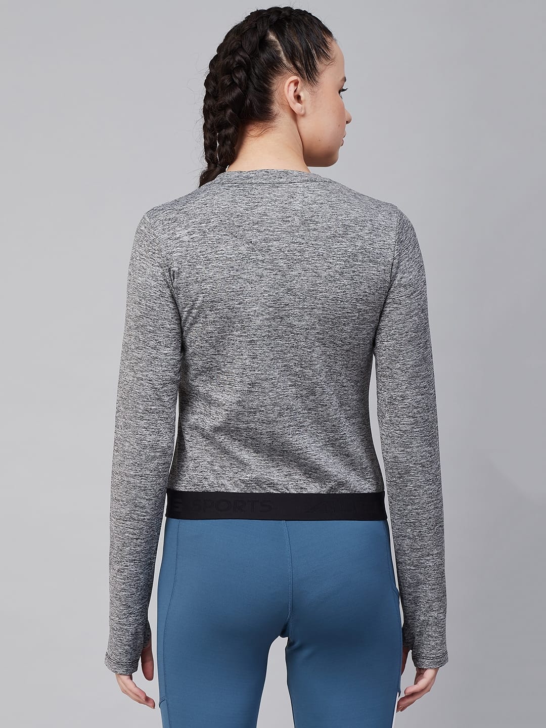 Alcis Women Grey Melange Solid Round Neck Training T-shirt