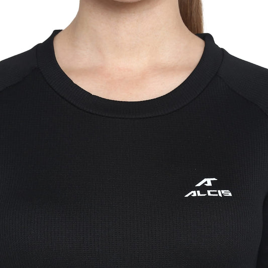 Alcis Women Black Solid Round Neck T-shirt