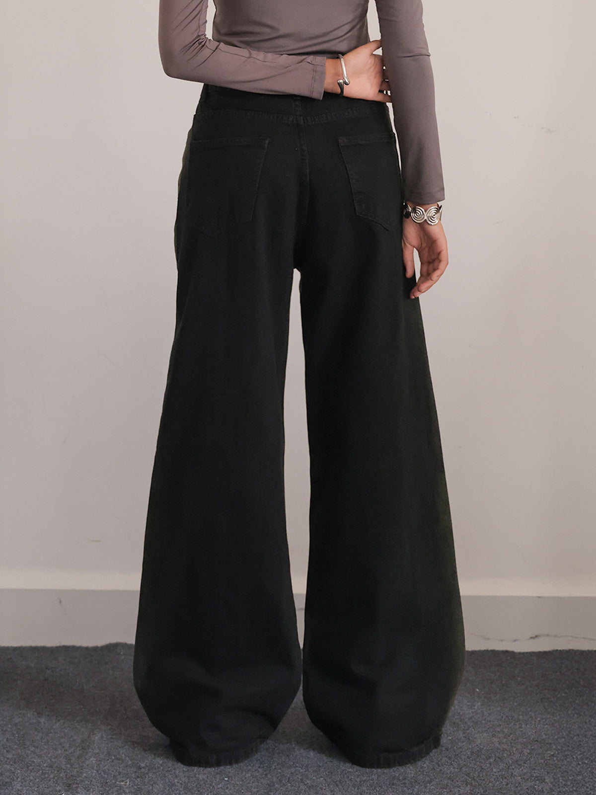 Rustic Black Ombre Washed Wide Leg Jeans