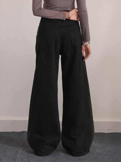 Rustic Black Ombre Washed Wide Leg Jeans