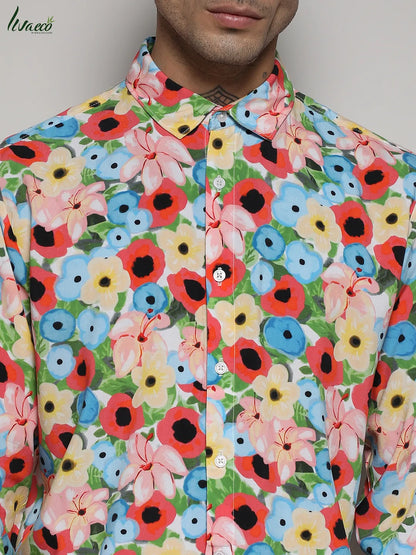 EcoLiva Multicolour Artistic Botanical Cluster Shirt