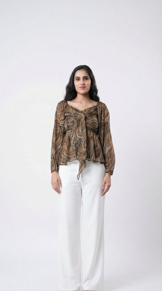 IS.U Multicolor Front Tie-Knot Peplum Top