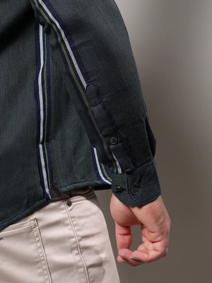 Emerald Green Striped Casual Shirt