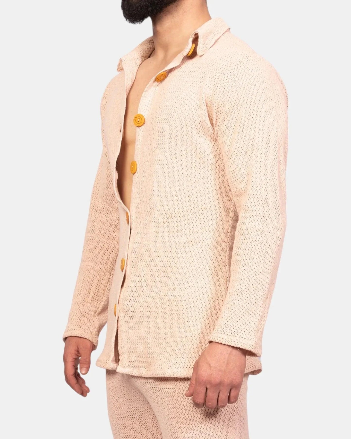 Knit Crochet Shirt /Ivory Cream