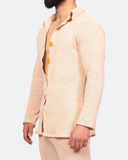 Knit Crochet Shirt /Ivory Cream