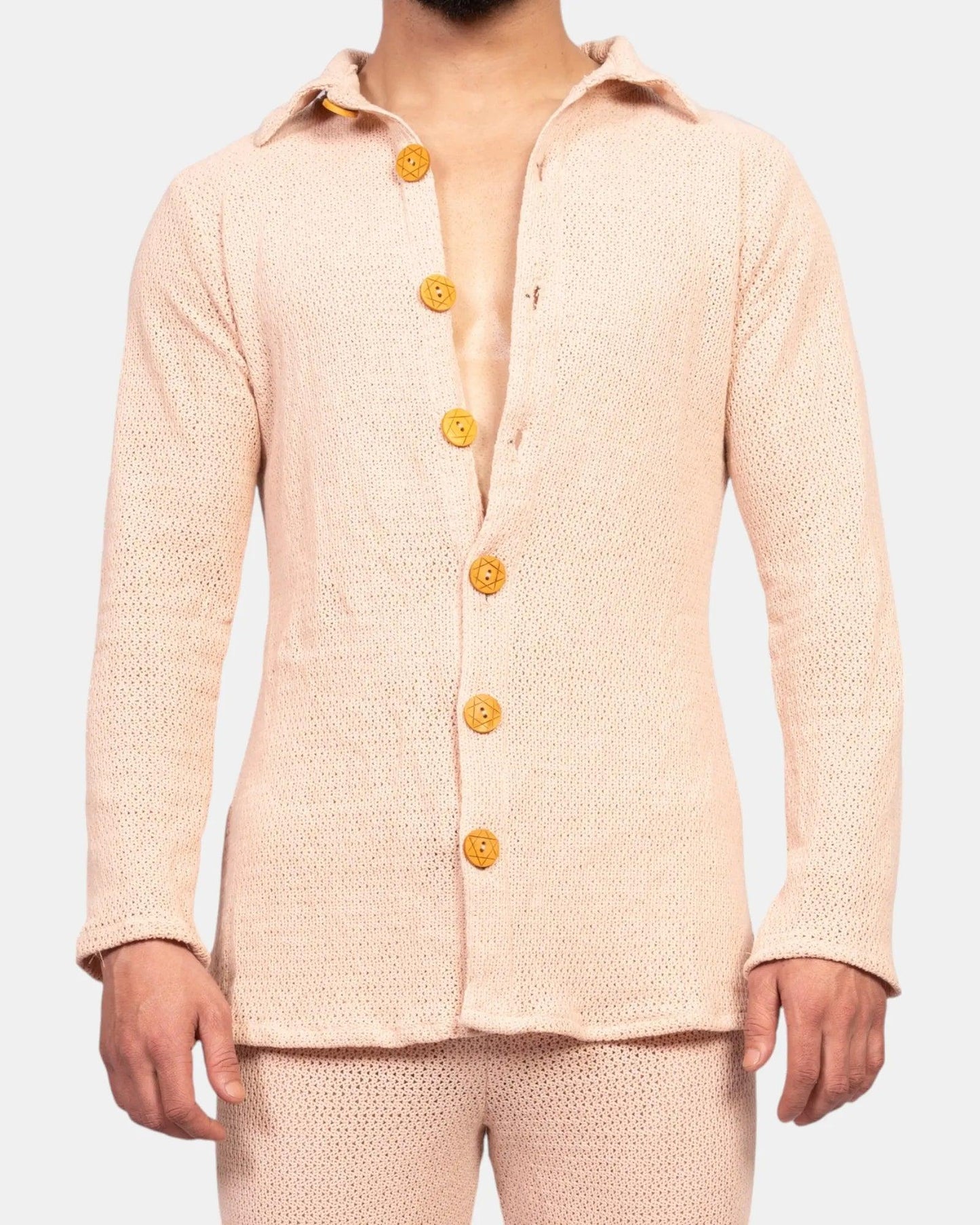 Knit Crochet Shirt /Ivory Cream