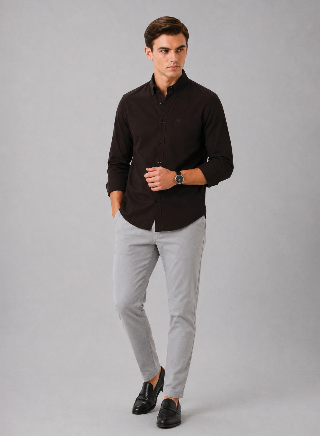 ADRO Premium Oxford Cotton Casual Shirt – Espresso