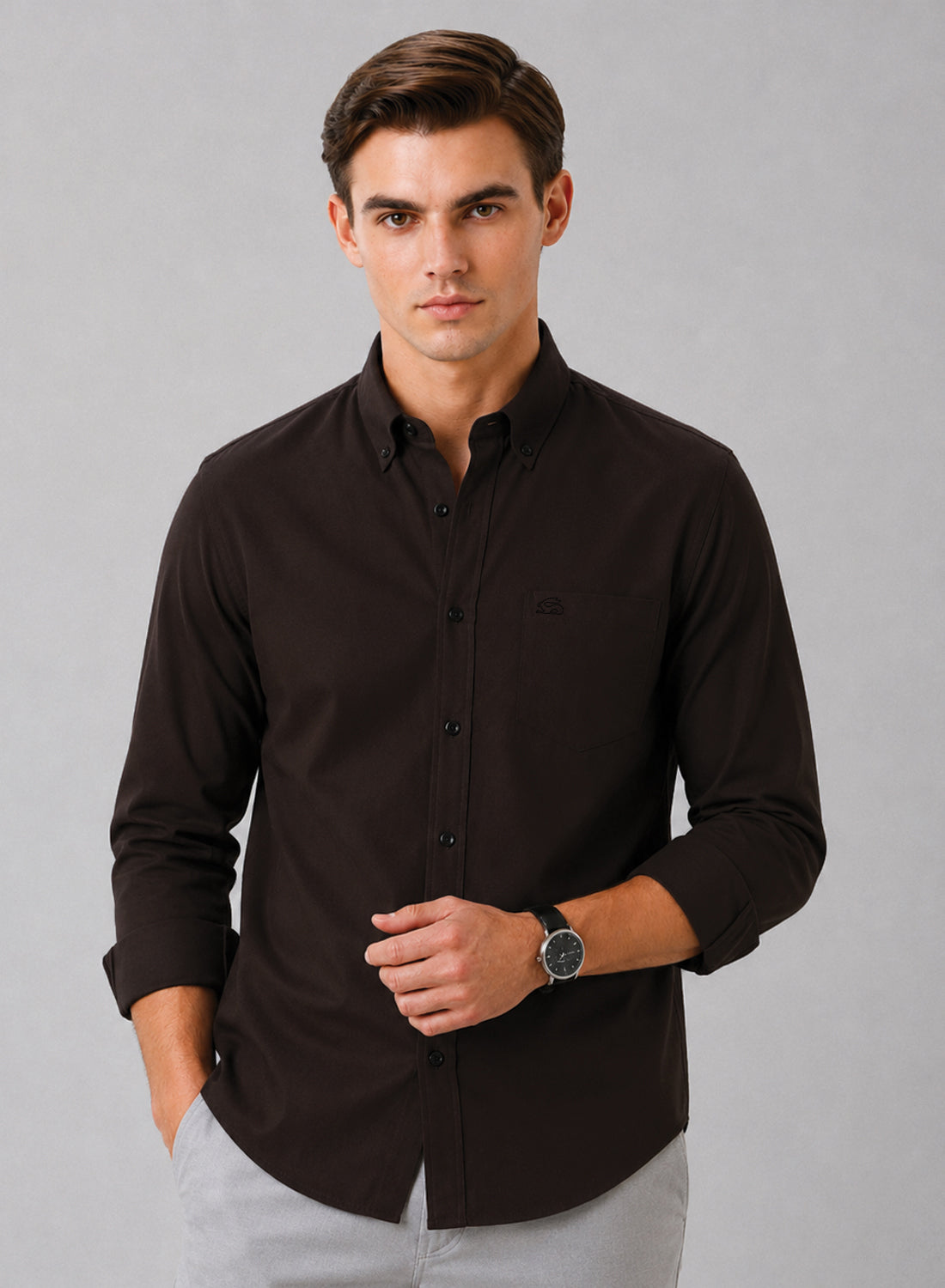 ADRO Premium Oxford Cotton Casual Shirt – Espresso Espresso