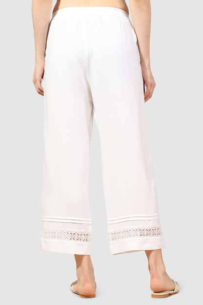 White Viscose Twill Solid Palazzo with Regular Fit