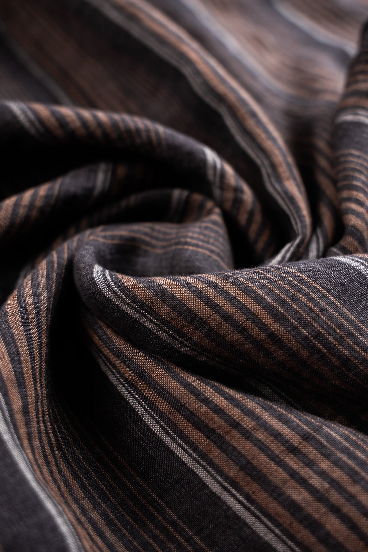 Brown Slim Fit Striped Casual Linen Shirt for Men