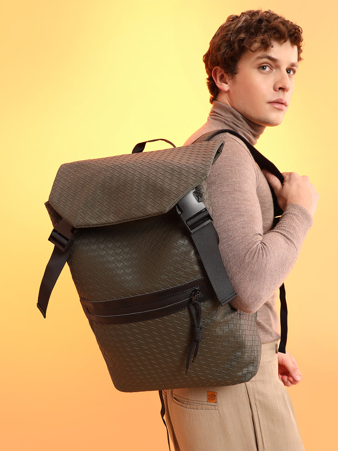 The Basket Weave Backpack - Army Green