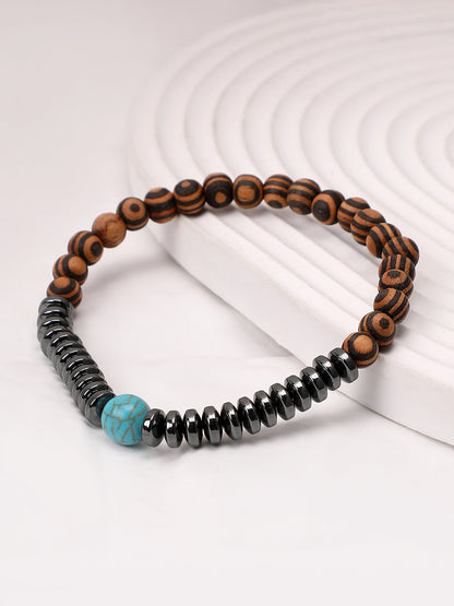 The Astra Beaded Bracelet - Space Grey & Walnut Brown