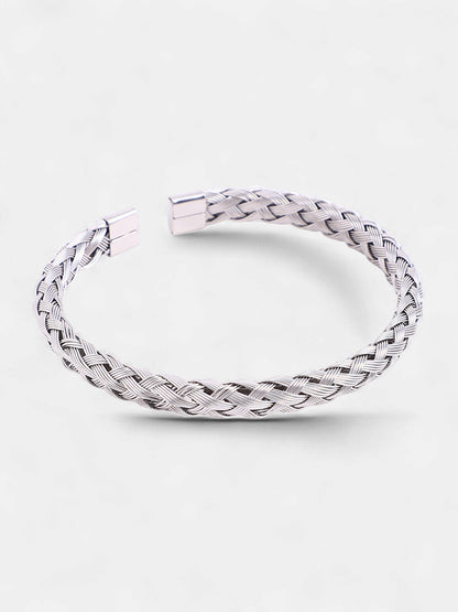 The Basket-Weave Cuff Bracelet - Metallic Silver