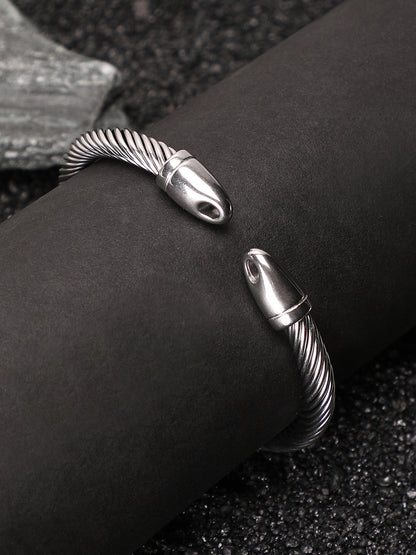 The Everyday-Ribbed Cuff Bracelet - Metallic Silver