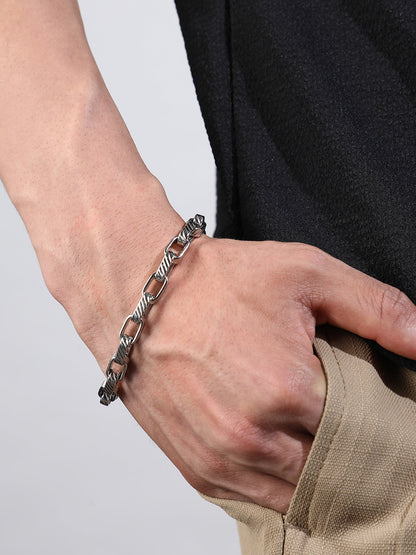 The Ribbed-Link Chain Bracelet - Metallic Silver