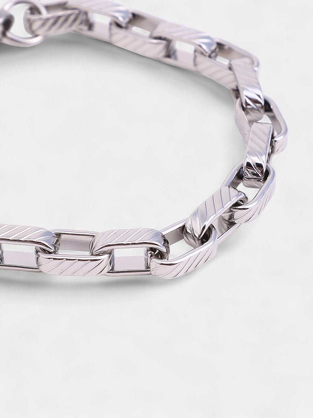 The Ribbed-Link Chain Bracelet - Metallic Silver
