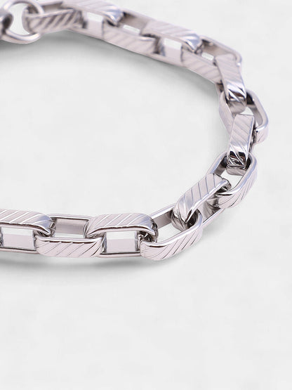 The Ribbed-Link Chain Bracelet - Metallic Silver