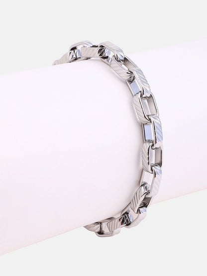 The Ribbed-Link Chain Bracelet - Metallic Silver